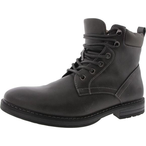 Club Room Mens Westin Gray Faux Leather Round Toe Combat & Lace-up Boots New - Picture 1 of 2
